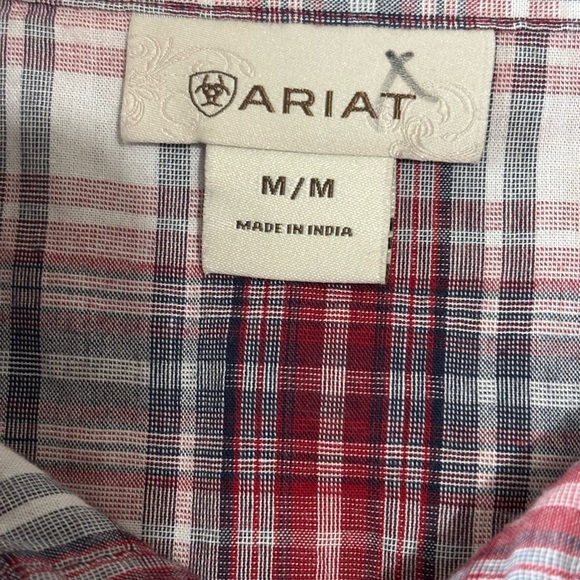 Ariat Women Plaid Western Shirt Metal Snap Front Studded Red/White/Blue Cotton M - Picture 2 of 11